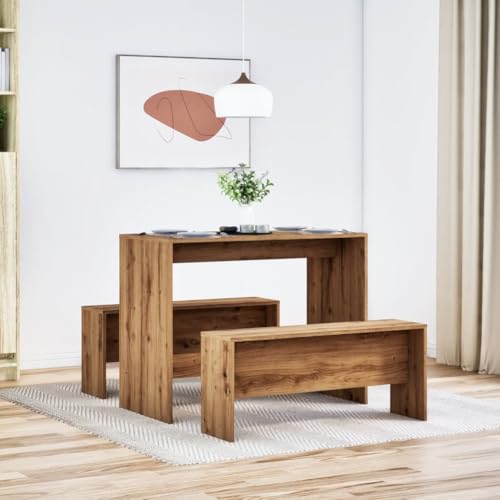 CIOURSTO Esstisch und Bank -Set, Geräucherte Eicheholz, Großzügige Sitzgelegenheiten, Stabile, Moderne Küchenmöbel, Atemberaubendes Design, Ideal für die Familienversammlung (Eiche) von CIOURSTO