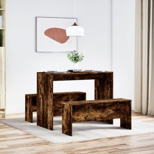 CIOURSTO Esstisch und Bank -Set, Geräucherte Eicheholz, Großzügige Sitzgelegenheiten, Stabile, Moderne Küchenmöbel, Atemberaubendes Design, Ideal für die Familienversammlung (Geräucherte Eiche) von CIOURSTO