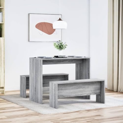 CIOURSTO Esstisch und Bank -Set, Geräucherte Eicheholz, Großzügige Sitzgelegenheiten, Stabile, Moderne Küchenmöbel, Atemberaubendes Design, Ideal für die Familienversammlung (Graue Sonoma) von CIOURSTO
