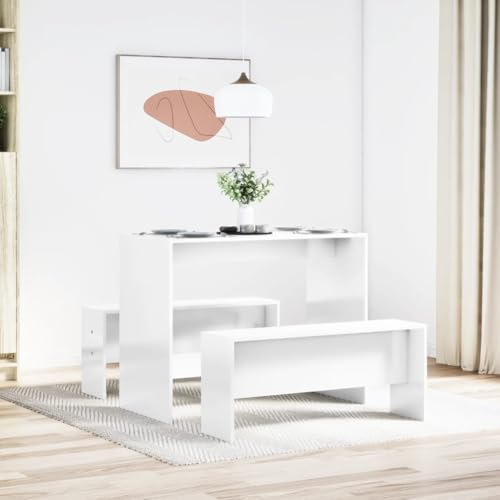CIOURSTO Esstisch und Bank -Set, Geräucherte Eicheholz, Großzügige Sitzgelegenheiten, Stabile, Moderne Küchenmöbel, Atemberaubendes Design, Ideal für die Familienversammlung (Hochglanz weiß) von CIOURSTO