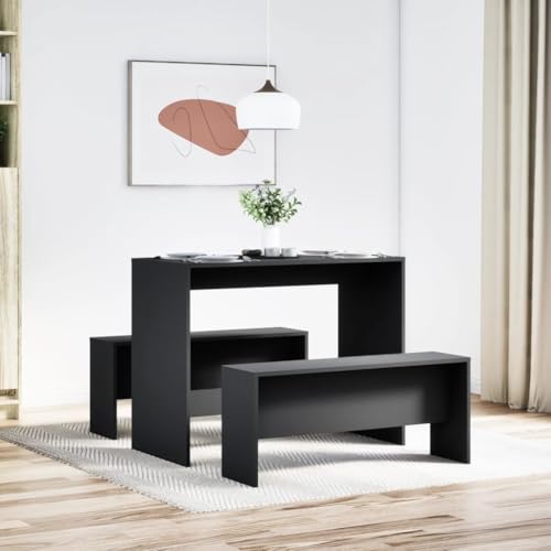 CIOURSTO Esstisch und Bank -Set, Geräucherte Eicheholz, Großzügige Sitzgelegenheiten, Stabile, Moderne Küchenmöbel, Atemberaubendes Design, Ideal für die Familienversammlung (Schwarz) von CIOURSTO