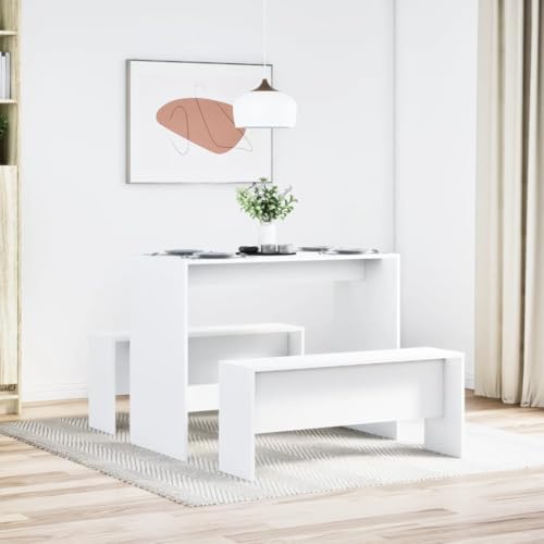 CIOURSTO Esstisch und Bank -Set, Geräucherte Eicheholz, Großzügige Sitzgelegenheiten, Stabile, Moderne Küchenmöbel, Atemberaubendes Design, Ideal für die Familienversammlung (Weiß) von CIOURSTO