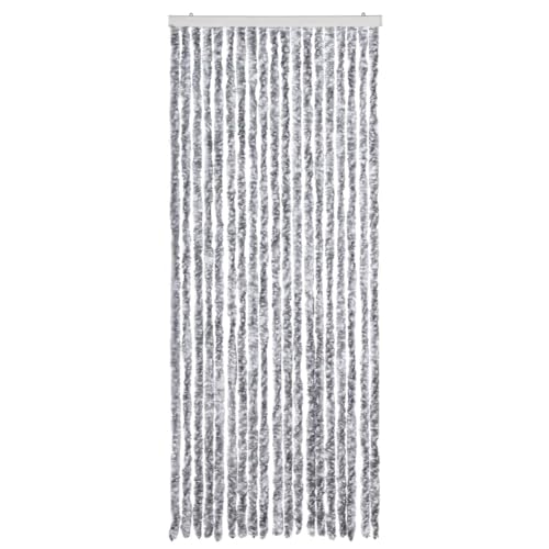 CIOURSTO Fliegenbildschirme für Türen - Vorhang, Langlebiger Polypropylen -Chenille, Grau weiß mit Einfacher Installation (Silber) von CIOURSTO