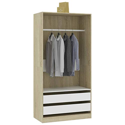 CIOURSTO Garderobe Hall Closet Organizer - Gründung Holzkleidung Aufbewahrung Armoire mit Integrierten Regalen für Schlafzimmer Eingangszimmer Wohnzimmer (100 x 50 x 200 cm) von CIOURSTO