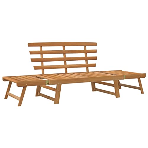 CIOURSTO Gartenbank Mit Kissen, Massivholz Akazie, Verstellbare 2-in-1 Sonnenliege, 190cm Holzpolsterbank, Möbel für den Außenbereich Geeignet (Braun (Kein Pad)) von CIOURSTO