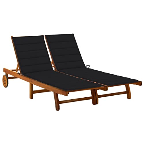 CIOURSTO Gartenliegestuhl - Massivholz Akazie, Verstellbare Rückenlehne und Fußstütze, Strandliegestuhl mit Kissen, Geeignet für Garten, Pool, Balkon und Strand (200 x 123 x 85 cm) von CIOURSTO