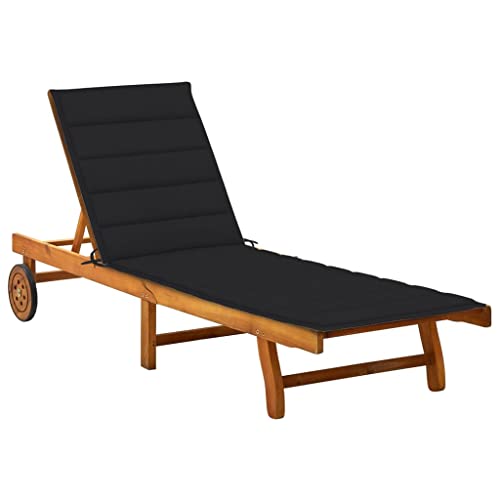 CIOURSTO Gartenliegestuhl - Massivholz Akazie, Verstellbare Rückenlehne und Fußstütze, Strandliegestuhl mit Kissen, Geeignet für Garten, Pool, Balkon und Strand (200 x 63 x 85 cm) von CIOURSTO