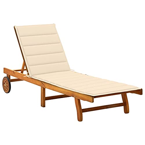 CIOURSTO Gartenliegestuhl - Massivholz Akazie, Verstellbare Rückenlehne und Fußstütze, Strandliegestuhl mit Kissen, Geeignet für Garten, Pool, Balkon und Strand (200 x 63 x 85 cm) von CIOURSTO