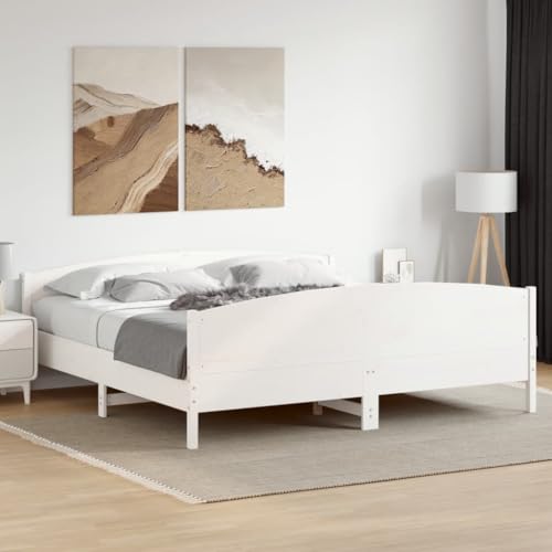 CIOURSTO Holzbett Rahmen-Solide Kiefer, Einzel-Doppelbett, mit Sperrholz-Lamellen, Kopfteil und Fußbrett, Schlafzimmer Möbel (180 x 200 cm) von CIOURSTO