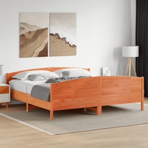 CIOURSTO Holzbett Rahmen-Solide Kiefer, Einzel-Doppelbett, mit Sperrholz-Lamellen, Kopfteil und Fußbrett, Schlafzimmer Möbel (200 x 200 cm) von CIOURSTO