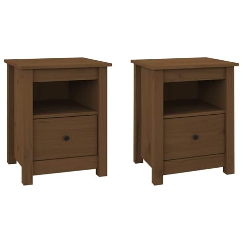 CIOURSTO Nachttisch 2er Set Nachtschrank mit 1 Schubladen Nachtkästchen Viel Stauraum Nachtkommode-Holzplatten & Kiefernholz fürs Wohnzimmer/Schlafzimmer 40 * 35 * 49cm (Honig braun) von CIOURSTO