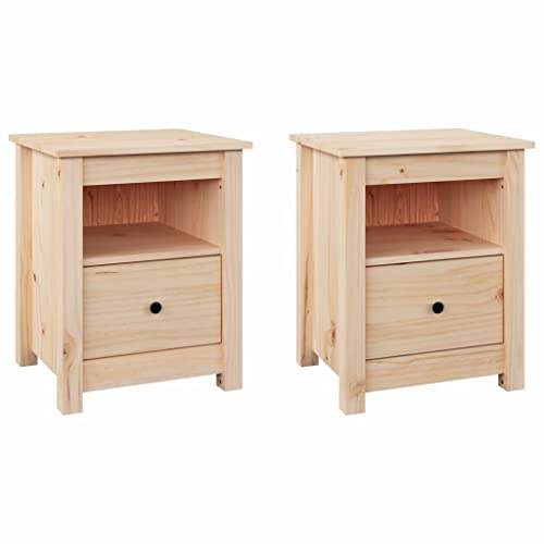 CIOURSTO Nachttisch 2er Set Nachtschrank mit 1 Schubladen Nachtkästchen Viel Stauraum Nachtkommode-Holzplatten & Kiefernholz fürs Wohnzimmer/Schlafzimmer 40 * 35 * 49cm (Natürlich) von CIOURSTO