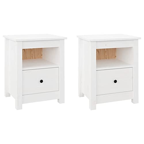 CIOURSTO Nachttisch 2er Set Nachtschrank mit 1 Schubladen Nachtkästchen Viel Stauraum Nachtkommode-Holzplatten & Kiefernholz fürs Wohnzimmer/Schlafzimmer 40 * 35 * 49cm (Weiß) von CIOURSTO