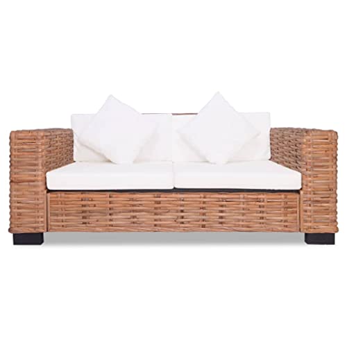 CIOURSTO Sofa 3-Sitzer, Natürliches Rattan Loungesofa, Rattansofa mit Sitz- & Rückenpolster und Kissen, Couch Sitzmöbel (2-Seater) von CIOURSTO