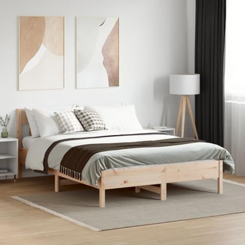CIOURSTO Solid Pine Holzbett -Bettenrahmen, EIN oder Doppelbett, mit Kopfteil und Sperrholzlatten für Robuste Unterstützung, Rostikale Schlafzimmermöbel (120 x 200 cm) von CIOURSTO
