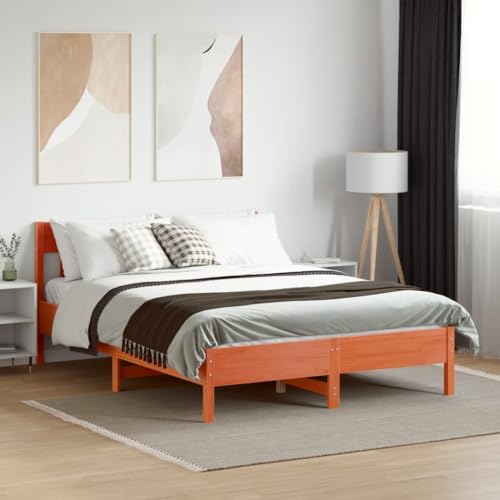 CIOURSTO Solid Pine Holzbett -Bettenrahmen, EIN oder Doppelbett, mit Kopfteil und Sperrholzlatten für Robuste Unterstützung, Rostikale Schlafzimmermöbel (140 x 190 cm) von CIOURSTO