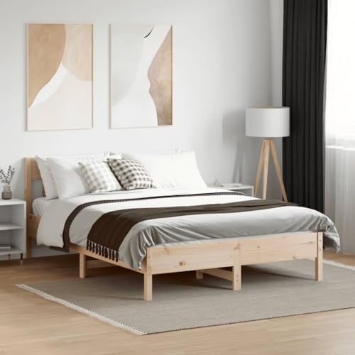 CIOURSTO Solid Pine Holzbett -Bettenrahmen, EIN oder Doppelbett, mit Kopfteil und Sperrholzlatten für Robuste Unterstützung, Rostikale Schlafzimmermöbel (140 x 190 cm) von CIOURSTO