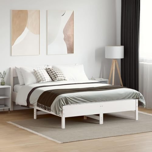 CIOURSTO Solid Pine Holzbett -Bettenrahmen, EIN oder Doppelbett, mit Kopfteil und Sperrholzlatten für Robuste Unterstützung, Rostikale Schlafzimmermöbel (140 x 190 cm) von CIOURSTO