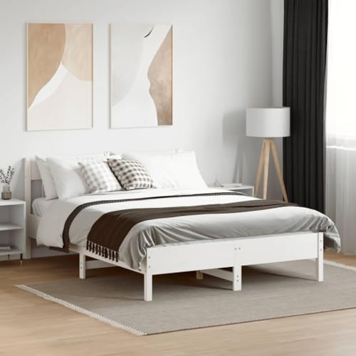 CIOURSTO Solid Pine Holzbett -Bettenrahmen, EIN oder Doppelbett, mit Kopfteil und Sperrholzlatten für Robuste Unterstützung, Rostikale Schlafzimmermöbel (150 x 200 cm) von CIOURSTO