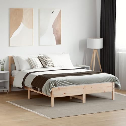 CIOURSTO Solid Pine Holzbett -Bettenrahmen, EIN oder Doppelbett, mit Kopfteil und Sperrholzlatten für Robuste Unterstützung, Rostikale Schlafzimmermöbel (160 x 200 cm) von CIOURSTO
