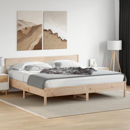 CIOURSTO Solid Pine Holzbett -Bettenrahmen, EIN oder Doppelbett, mit Kopfteil und Sperrholzlatten für Robuste Unterstützung, Rostikale Schlafzimmermöbel (180 x 200 cm) von CIOURSTO