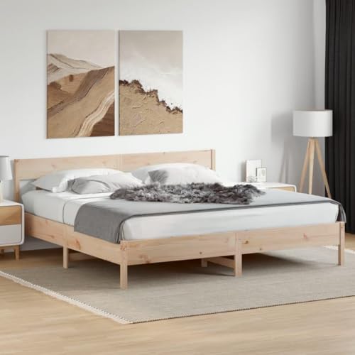 CIOURSTO Solid Pine Holzbett -Bettenrahmen, EIN oder Doppelbett, mit Kopfteil und Sperrholzlatten für Robuste Unterstützung, Rostikale Schlafzimmermöbel (200 x 200 cm) von CIOURSTO