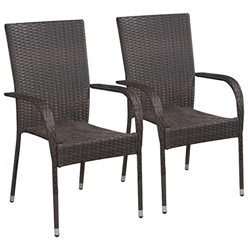 CIOURSTO Stapelbare Esszimmerstühle Im Freien, 4-Set von 4, Wetterfestem Poly Rattan-BAU, Zeitgenössischer Stil, für Balkon, Hinterhof, Rasenpool Am Pool. (2) von CIOURSTO