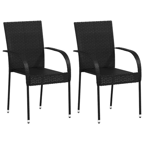 CIOURSTO Stapelbare Esszimmerstühle Im Freien, 4-Set von 4, Wetterfestem Poly Rattan-BAU, Zeitgenössischer Stil, für Balkon, Hinterhof, Rasenpool Am Pool. (2) von CIOURSTO