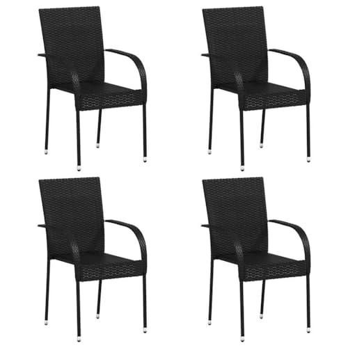 CIOURSTO Stapelbare Esszimmerstühle Im Freien, 4-Set von 4, Wetterfestem Poly Rattan-BAU, Zeitgenössischer Stil, für Balkon, Hinterhof, Rasenpool Am Pool. (4) von CIOURSTO