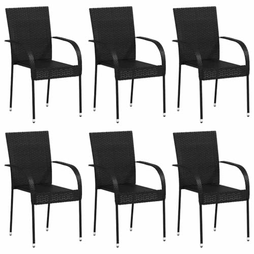 CIOURSTO Stapelbare Esszimmerstühle Im Freien, 4-Set von 4, Wetterfestem Poly Rattan-BAU, Zeitgenössischer Stil, für Balkon, Hinterhof, Rasenpool Am Pool. (6) von CIOURSTO