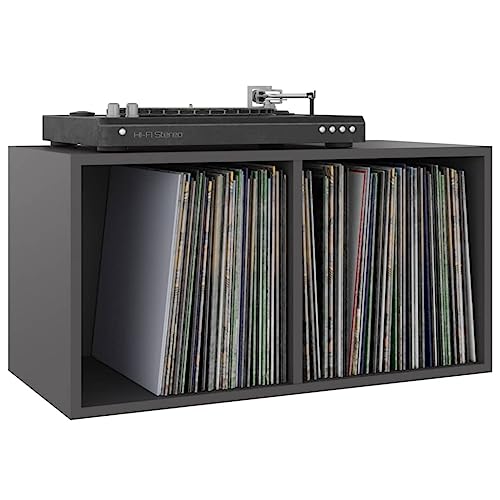 CIOURSTO Vinylische Speicherbox mit 2 Fächern, Robuster Backside Recorder Case Collection Regal, LP -Schrank Transportbox, Sonoma Oak Engineered Wood (Grau) von CIOURSTO