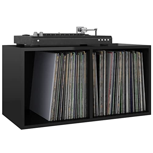 CIOURSTO Vinylische Speicherbox mit 2 Fächern, Robuster Backside Recorder Case Collection Regal, LP -Schrank Transportbox, Sonoma Oak Engineered Wood (Hoher Glanzschwarz) von CIOURSTO