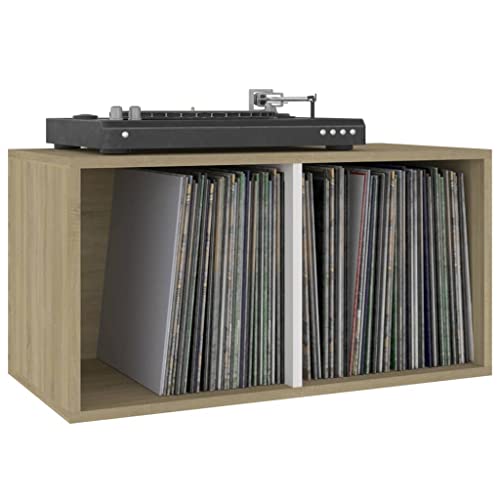 CIOURSTO Vinylische Speicherbox mit 2 Fächern, Robuster Backside Recorder Case Collection Regal, LP -Schrank Transportbox, Sonoma Oak Engineered Wood (Weiße und Sonoma Eiche) von CIOURSTO