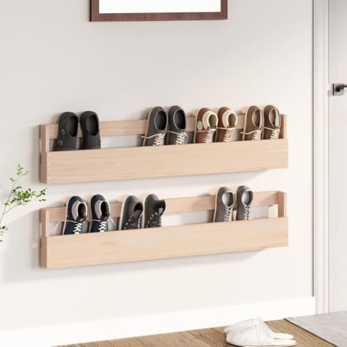 CIOURSTO Wandmontierte Schuhregale - 2 Stück Aufbewahrungs-Hängeregal-Organizer aus massivem Kiefernholz im skandinavischen Stil (110cm) von CIOURSTO