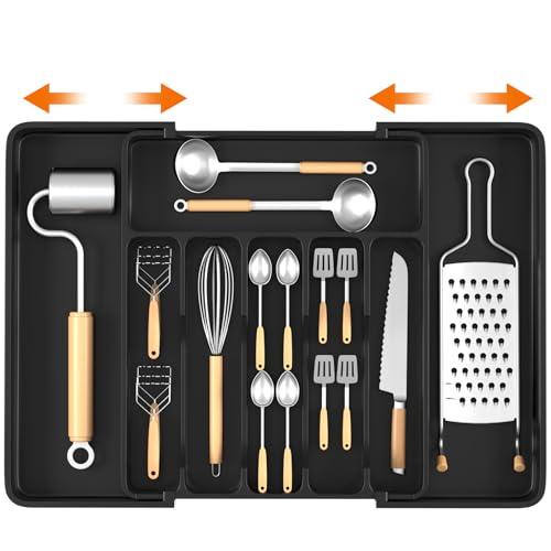 CIOXSOIO Besteckkasten für Schubladen, Verstellbarer Besteckeinsatz, Schubladeneinsatz Küche Erweiterbar auf 33-57 cm, Schwarz Kunststoff Besteck Organizer Cutlery Organizer für Löffe, Messer, Gabeln CIOXSOIO Besteckkasten für Schubladen, Verstellbarer Besteckeinsatz, Schubladeneinsatz Küche Erweiterbar auf 33-57 cm, Schwarz Kunststoff Besteck Organizer Cutlery Organizer für Löffe, Messer, Gabeln von CIOXSOIO