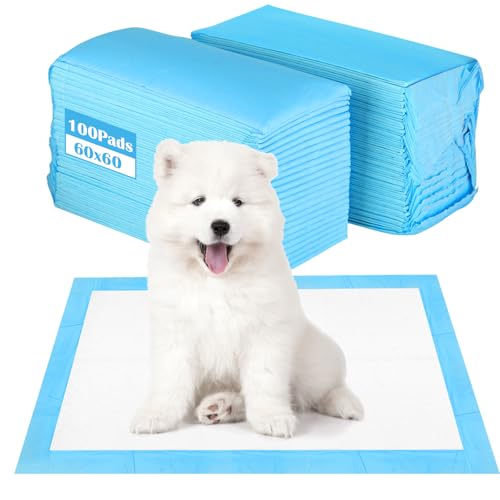 CIOXSOIO 100 Stück PIPI Matten für Hunde und Welpen, 60X60cm Trainingspads Wickelunterlagen Einweg, 5-lagiges Auslaufsicheres Schnell Trocknender, Einmalunterlagen Inkontinenzunterlage von CIOXSOIO