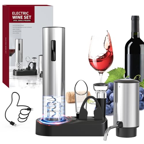 CIRCLE JOY 6-in-1 Weinöffner-Set mit wiederaufladbarem Flaschenöffner und Weinbelüfter, Vakuum-Stopfen, Folienschneider, automatischem Korkenzieher-Set für Home Bar Parties von CIRCLE JOY