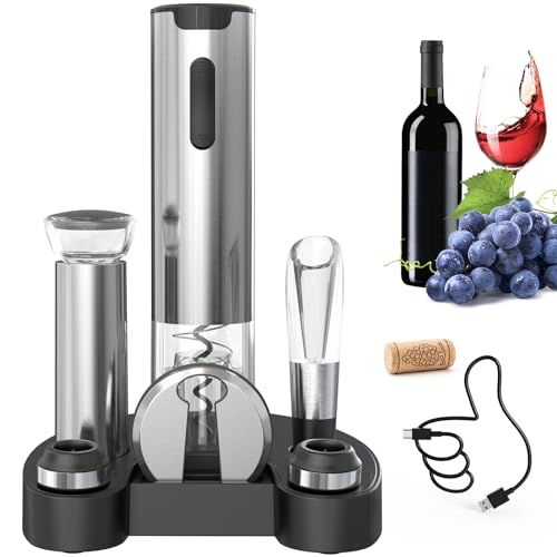 CIRCLE JOY 7-in-1 Weinflaschenöffner Set, wiederaufladbarer elektrisches Korkenzieher-Geschenkset mit Folienschneider, USB-Kabel, Weinausgießer und 2 Vakuumstopfen von CIRCLE JOY