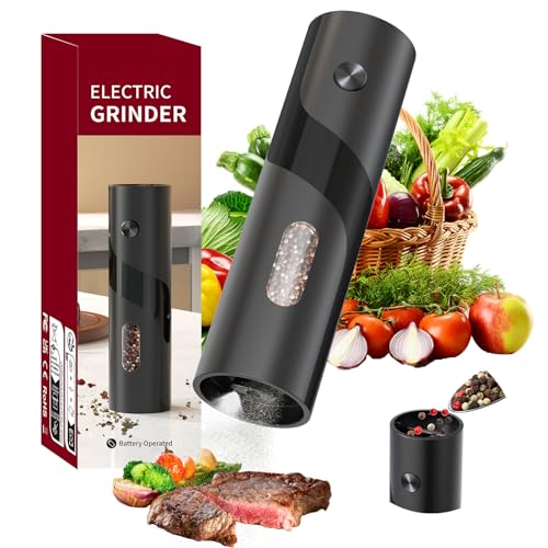 CIRCLE JOY Elektrische Pfeffermühle Batteriebetriebene Pfeffermühle mit 120ml-Behälter, Einstellbarer Grobheit und Weißem LED-Licht, Schwarz von CIRCLE JOY