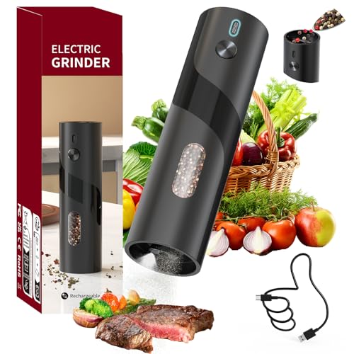 CIRCLE JOY Elektrische Pfeffermühle Wiederaufladbare Pfeffermühle mit 110ml Behälter, Einstellbarer Grobheit und Weißem LED Licht, Schwarz von CIRCLE JOY