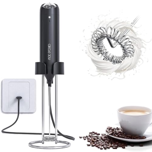 CIRCLE JOY Milchaufschäumer Stab, Milchschäumer Elektrisch mit Edelstahlständer, Wiederaufladbarkeit Milk Frother für Kaffee, Latte, Cappuccino, Heiß & Kalte Schokolade von CIRCLE JOY