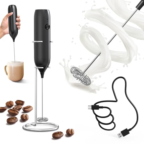 CIRCLE JOY Milchaufschäumer Stab mit Edelstahlständer Wiederaufladbar Milchaufschäumer Elektrisch Milk Frother für Cappuccino, Kaffee, Latte, Schwarz von CIRCLE JOY
