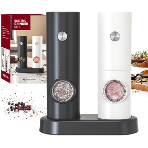 CIRCLE JOY Salz und Pfeffermühlen Elektrische 2er Set Batteriebetriebenen Gewürzmühle mit Basis, Weißem LED-Licht und Einstellbarer Grobheit, Schwarz-Weiß CIRCLE JOY Salz und Pfeffermühlen Elektrische 2er Set Batteriebetriebenen Gewürzmühle mit Basis, Weißem LED-Licht und Einstellbarer Grobheit, Schwarz-Weiß von CIRCLE JOY