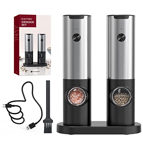 CIRCLE JOY Salz und Pfeffermühlen Elektrische 2er Set Wiederaufladbare Gewürzmühle mit Doppelter Ladestation, Bürste, Weißem LED-Licht, und Einstellbarer Grobheit, Edelstahl CIRCLE JOY Salz und Pfeffermühlen Elektrische 2er Set Wiederaufladbare Gewürzmühle mit Doppelter Ladestation, Bürste, Weißem LED-Licht, und Einstellbarer Grobheit, Edelstahl von CIRCLE JOY