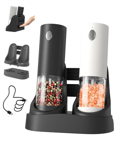 CIRCLE JOY Wiederaufladbare Elektrische Salz und Pfeffermühle 2er Set mit Doppelladestation, 95ml Transparenter Behälter, Extern Einstellbare Rauheit und Weißem LED-Licht, Schwarz-Weiß CIRCLE JOY Wiederaufladbare Elektrische Salz und Pfeffermühle 2er Set mit Doppelladestation, 95ml Transparenter Behälter, Extern Einstellbare Rauheit und Weißem LED-Licht, Schwarz-Weiß von CIRCLE JOY