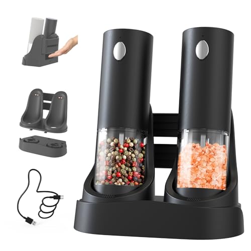 CIRCLE JOY Wiederaufladbare Elektrische Salz und Pfeffermühle 2er Set mit Doppelladestation, 95ml Transparenter Behälter, Extern Einstellbare Rauheit und Weißem LED-Licht, Schwarz CIRCLE JOY Wiederaufladbare Elektrische Salz und Pfeffermühle 2er Set mit Doppelladestation, 95ml Transparenter Behälter, Extern Einstellbare Rauheit und Weißem LED-Licht, Schwarz von CIRCLE JOY