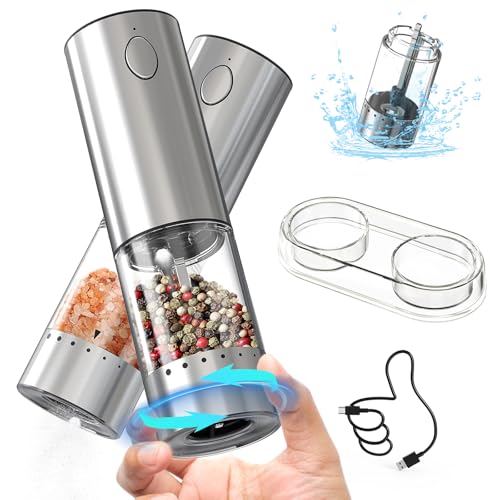 CIRCLE JOY Wiederaufladbares Elektrisches Salz und Pfeffermühlen Set aus Edelstahl mit Sockel mit 95ml Transparenter Behälter, Weißem LED-Licht und Extern Einstellbare Rauheit, Silber CIRCLE JOY Wiederaufladbares Elektrisches Salz und Pfeffermühlen Set aus Edelstahl mit Sockel mit 95ml Transparenter Behälter, Weißem LED-Licht und Extern Einstellbare Rauheit, Silber von CIRCLE JOY
