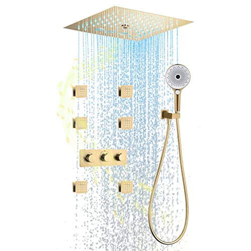 CIRONI Thermostatisches Duschsystem, Musik-Bluetooth-Duschkombinationsset 30 x 30 cm, Wasserfall-Regenwassermodus, Deckenduschkopf mit Handbrause, 6-teiliges Spa-Körper von CIRONI