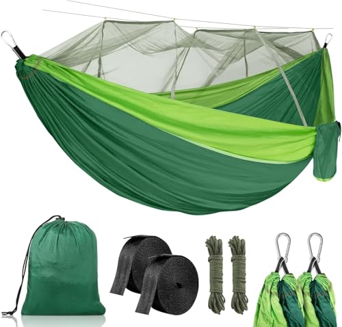 CIRULLI Hängematte mit moskitonetz- 260x140 cm,300lb Traglast,Ultraleicht & Robust,Tragbare Fallschirm Hängematte Doppel Nylon, Hängematte Outdoor für Camping & Garten, Hammock Inklusive Hängeset von CIRULLI