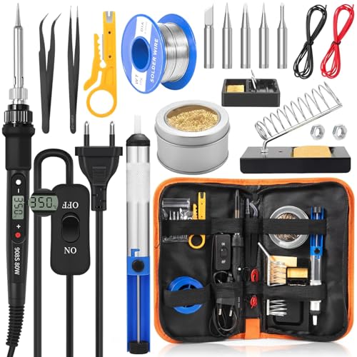 CIRULLI Lötkolben Set 80W (350℃-500℃), 17 in 1 Lötset mit Ein/Aus-Schalter, 5 Lötspitzen, Entlötpumpe, Lötkolbenständer, Pinzette, Lötkolben für Elektroarbeiten und Reparaturen von CIRULLI